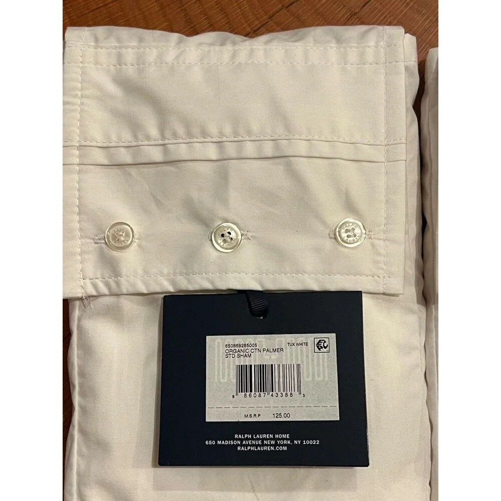 LOT 2 Ralph Lauren RL Organic Cotton Palmer Percale Euro Shams 26x26 Tuxedo Whit